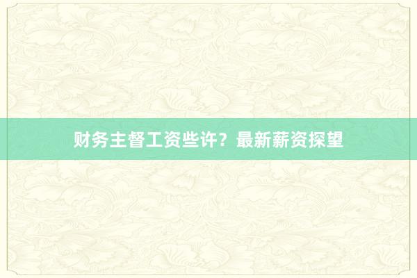 财务主督工资些许？最新薪资探望